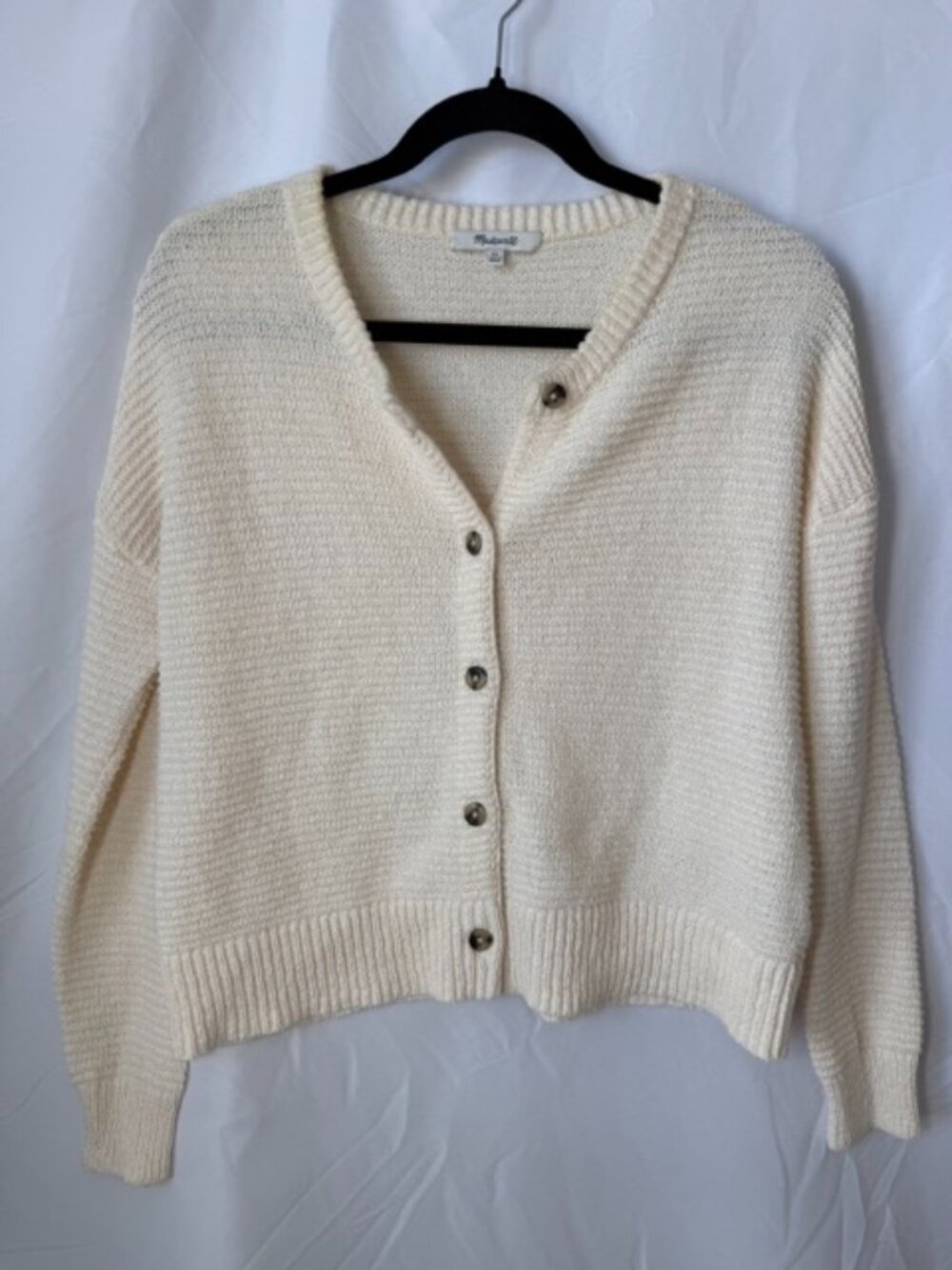 Madewell Cream Ribbed Knit Cropped Button-Front Cardigan Sweater – Size XS
